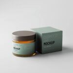 5 Amber Glass Cosmetic Jar Mockups with Box in Varied Views