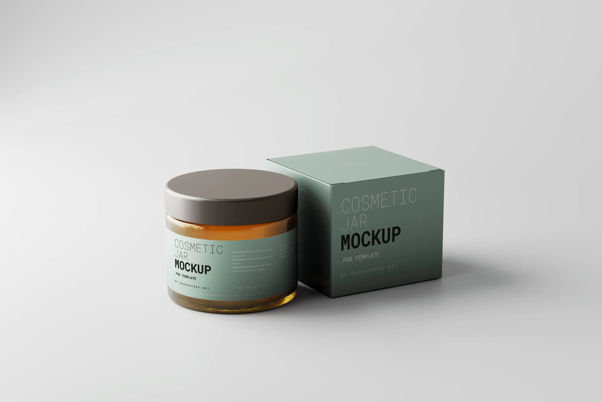 5 Amber Glass Cosmetic Jar Mockups with Box in Varied Views FREE PSD