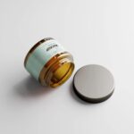 5 Amber Glass Cosmetic Jar Mockups with Box in Varied Views