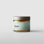 5 Amber Glass Cosmetic Jar Mockups with Box in Varied Views