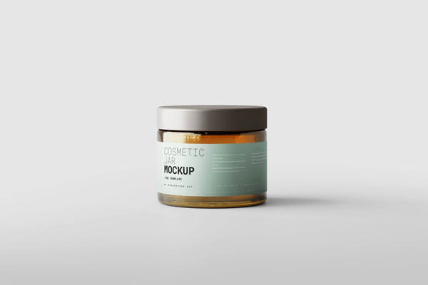 5 Amber Glass Cosmetic Jar Mockups with Box in Varied Views