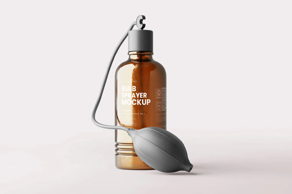 5 Angles of Spray Bottle Mockup with Bulb Atomizer
