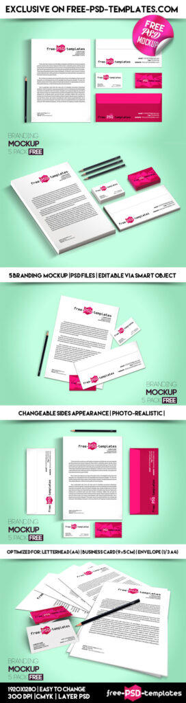 5 Stationery Mockups in Different Views and Arrangements mockup preview