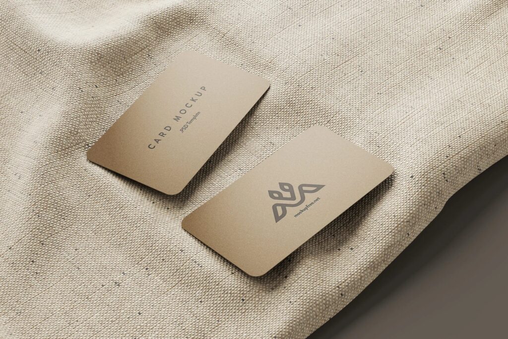 5 Business Cards Mockups On Burlap Sack in Perspective Sights