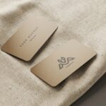 5 Business Cards Mockups On Burlap Sack in Perspective Sights