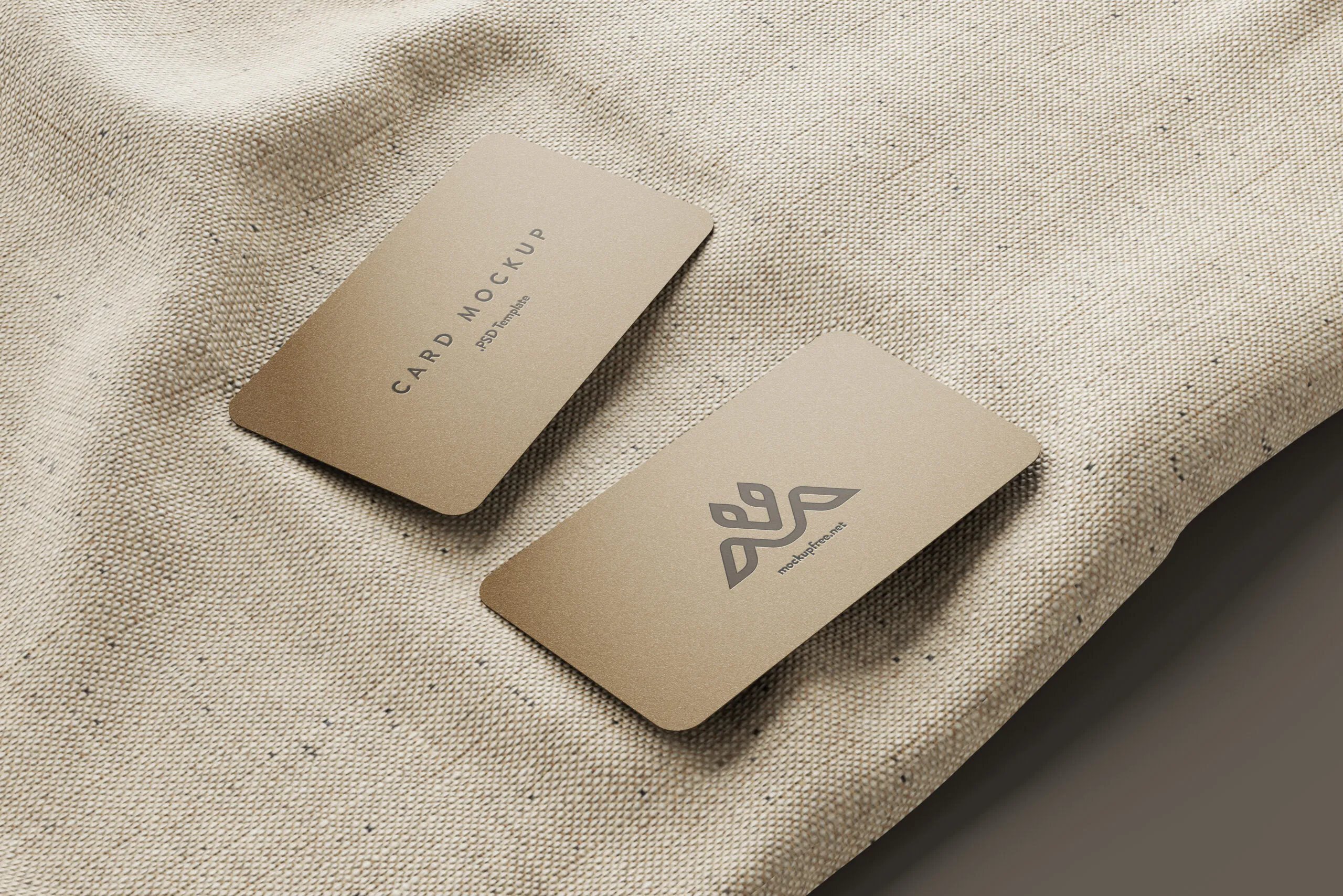5 Business Cards Mockups On Burlap Sack in Perspective Sights FREE PSD