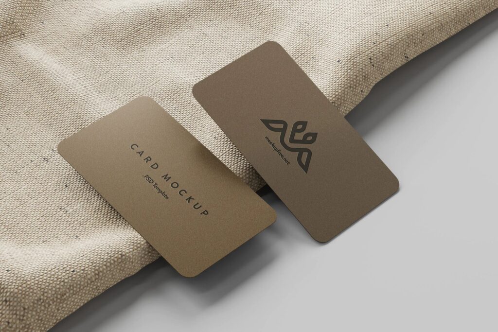 5 Business Cards Mockups On Burlap Sack in Perspective Sights