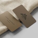 5 Business Cards Mockups On Burlap Sack in Perspective Sights