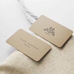 5 Business Cards Mockups On Burlap Sack in Perspective Sights