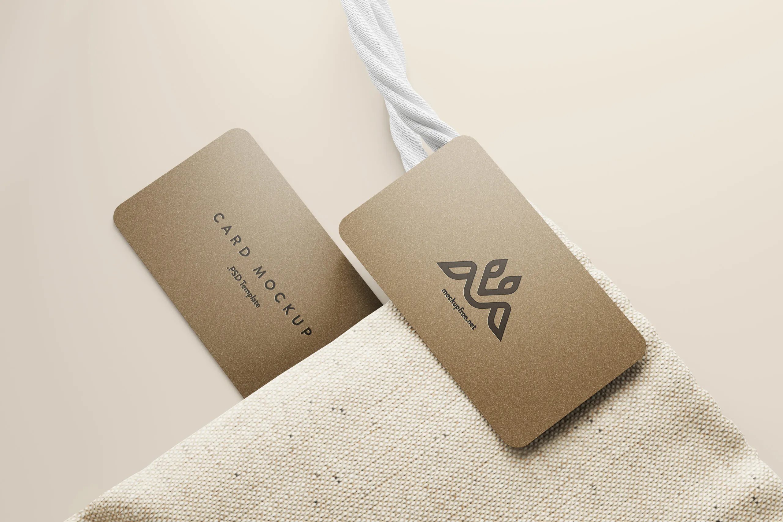 5 Business Cards Mockups On Burlap Sack in Perspective Sights FREE PSD