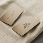 5 Business Cards Mockups On Burlap Sack in Perspective Sights
