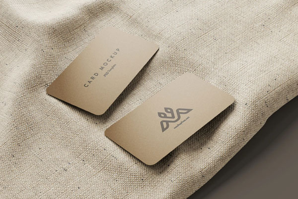 5 Business Cards Mockups On Burlap Sack in Perspective Sights