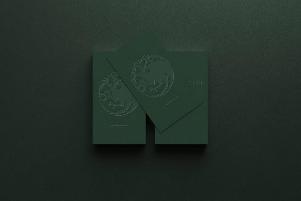 5 Business Cards Mockups with Embossed Text Effect in Varied Views
