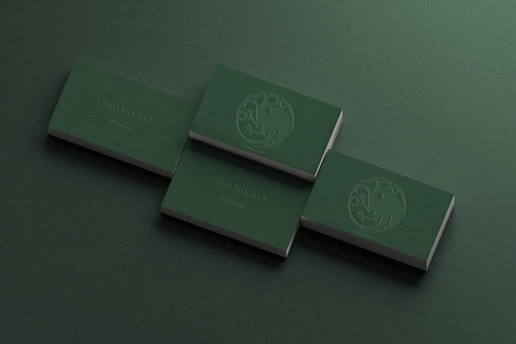 5 Business Cards Mockups with Embossed Text Effect in Varied Views