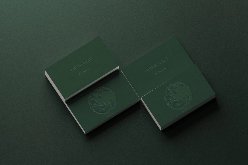5 Business Cards Mockups with Embossed Text Effect in Varied Views