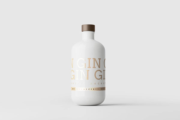 5 Ceramic Gin Bottle Mockups in Various Views