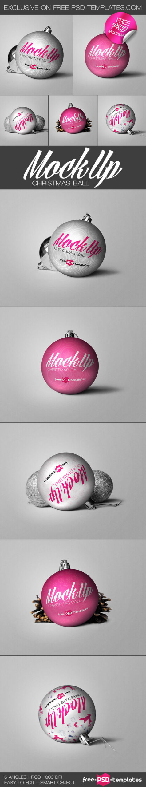 5 Close-up Shot Christmas Ball Mockups in Different Angles FREE PSD
