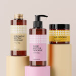 5 Cosmetic Packaging Set Mockups with 2 Bottles and Jar