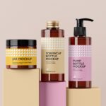 5 Cosmetic Packaging Set Mockups with 2 Bottles and Jar