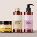5 Cosmetic Packaging Set Mockups with 2 Bottles and Jar