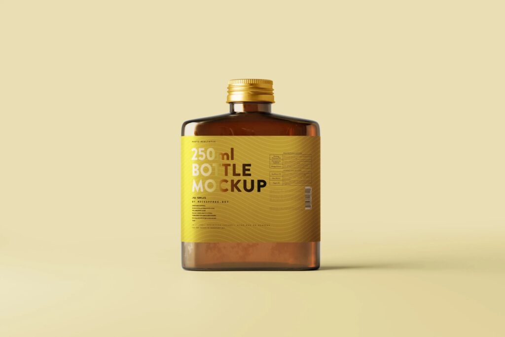 5 Flat Liquor Bottle Mockups with Screw Cap in Varied Sights