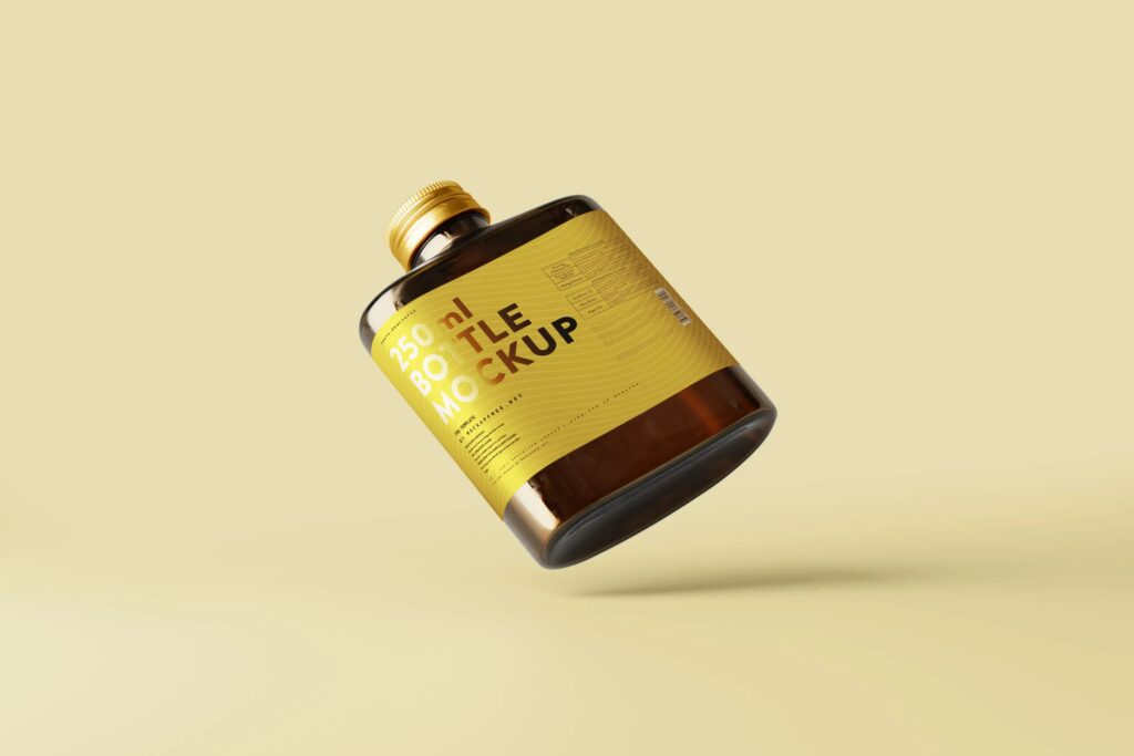 5 Flat Liquor Bottle Mockups with Screw Cap in Varied Sights