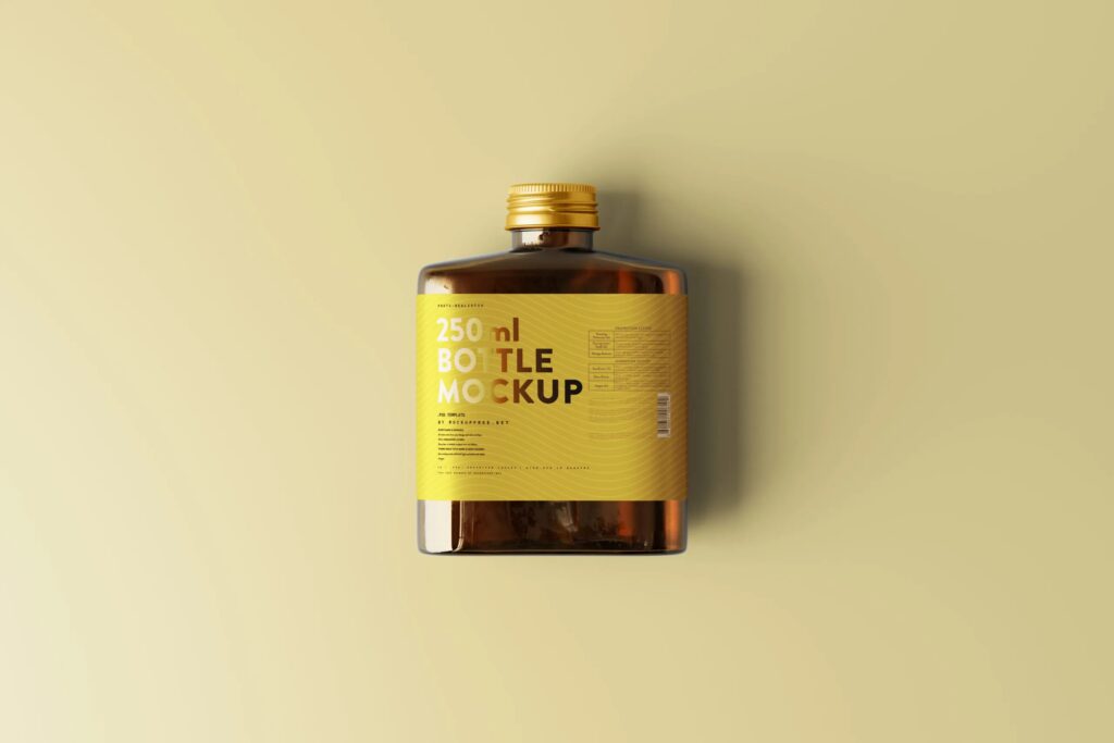 5 Flat Liquor Bottle Mockups with Screw Cap in Varied Sights