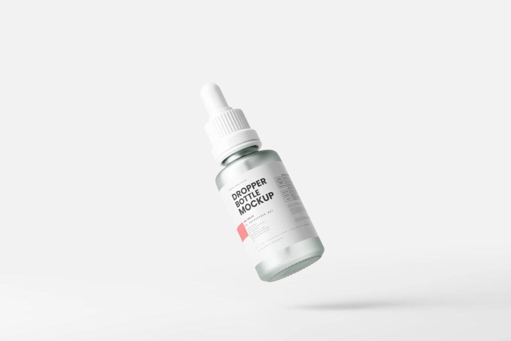 5 Frosted Glass Dropper Bottle Mockups in Different Visions