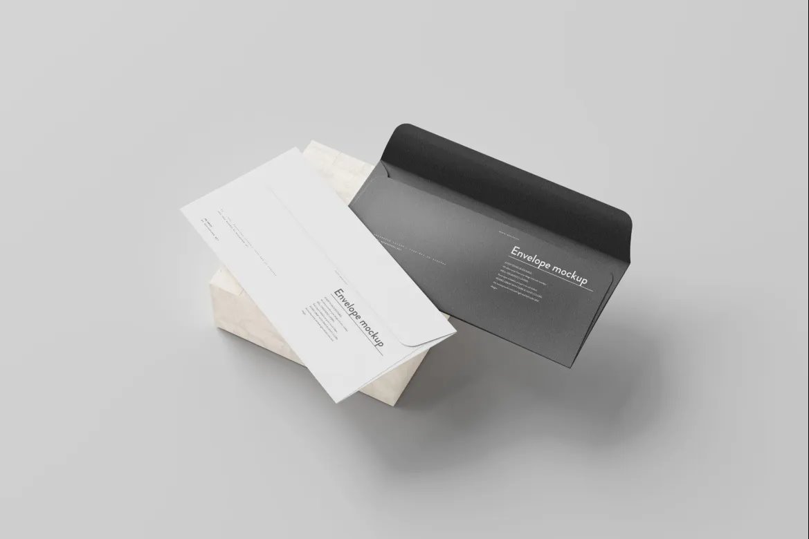 5 Long Corporate Envelopes Mockups in Perspective and Top Visions FREE PSD