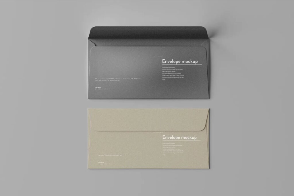 5 Long Corporate Envelopes Mockups in Perspective and Top Visions