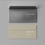 5 Long Corporate Envelopes Mockups in Perspective and Top Visions