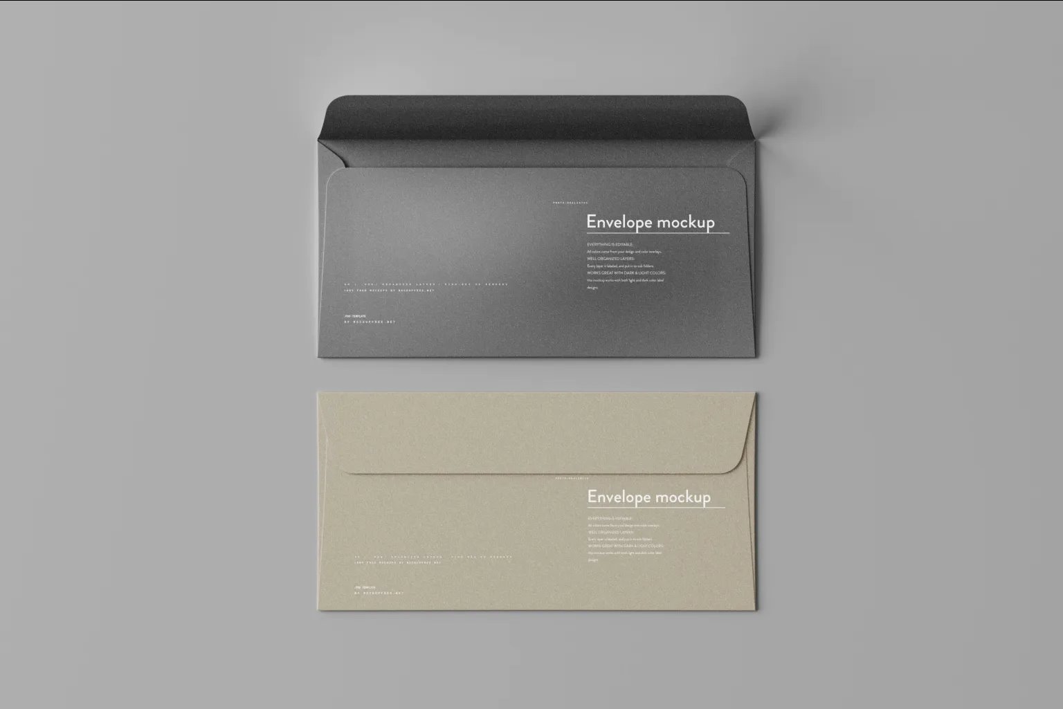5 Long Corporate Envelopes Mockups in Perspective and Top Visions FREE PSD