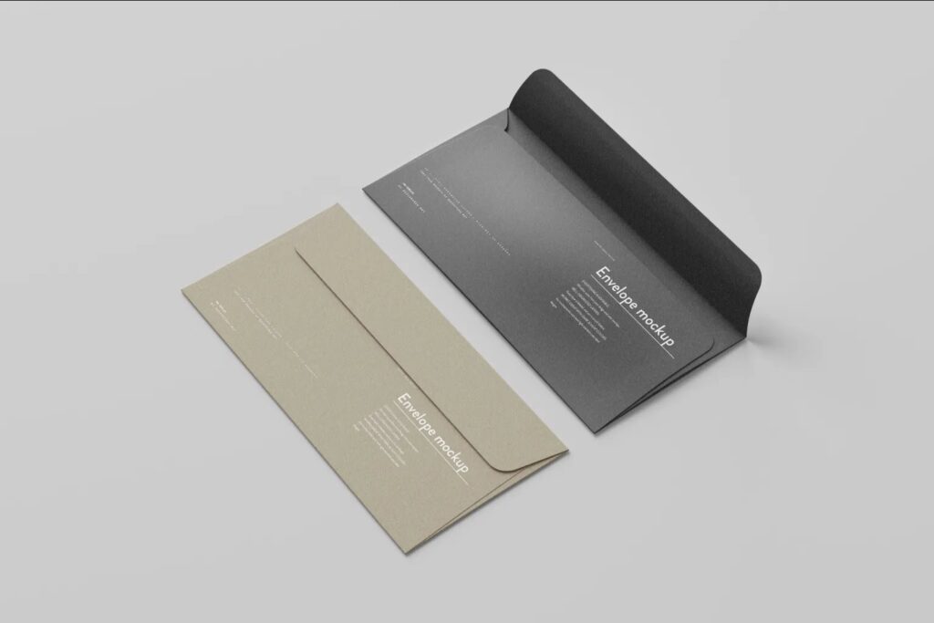 5 Long Corporate Envelopes Mockups in Perspective and Top Visions