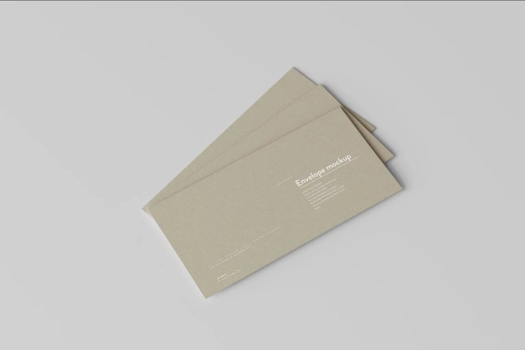 5 Long Corporate Envelopes Mockups in Perspective and Top Visions