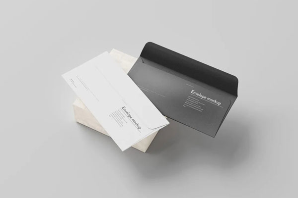 5 Long Corporate Envelopes Mockups in Perspective and Top Visions