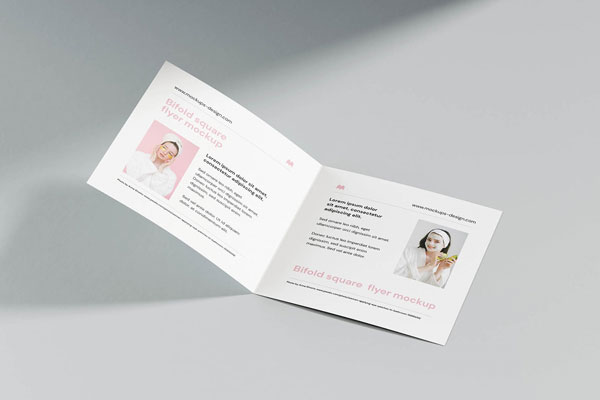 5 Minimalistic Square Bi-fold Flyer on Floor Mockups with Shadow