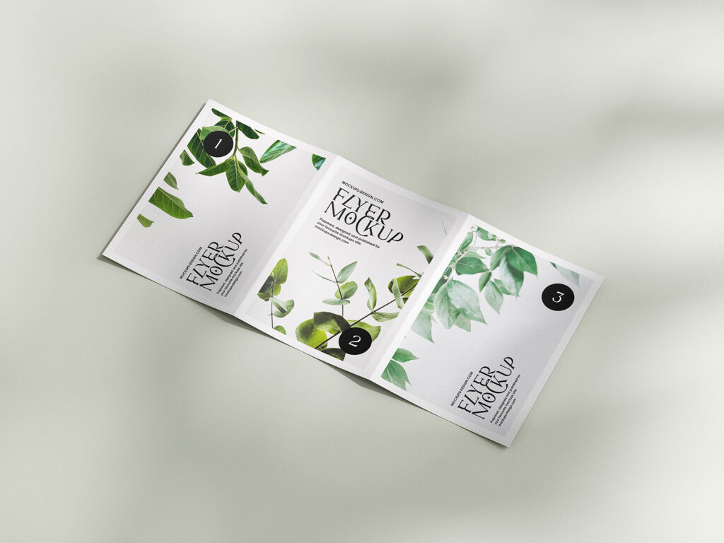 5 Mockups of A5, A6, A4 Trifold Flyers in Various Views