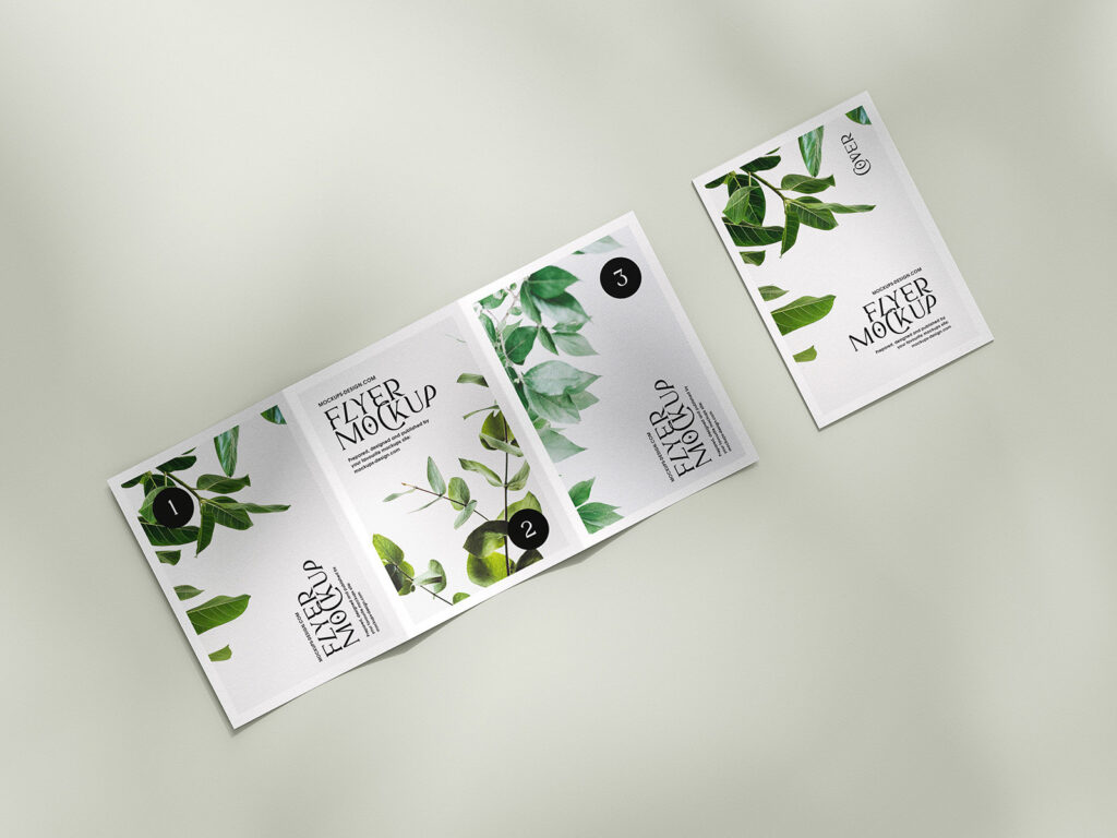 5 Mockups of A5, A6, A4 Trifold Flyers in Various Views