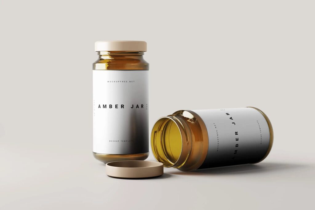 5 Mockups of Large Amber Jars in Varied Visions