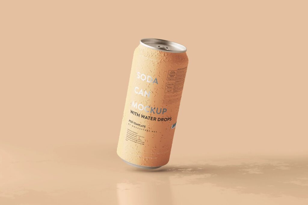 5 Mockups of Large Soda Cans with Water Drops
