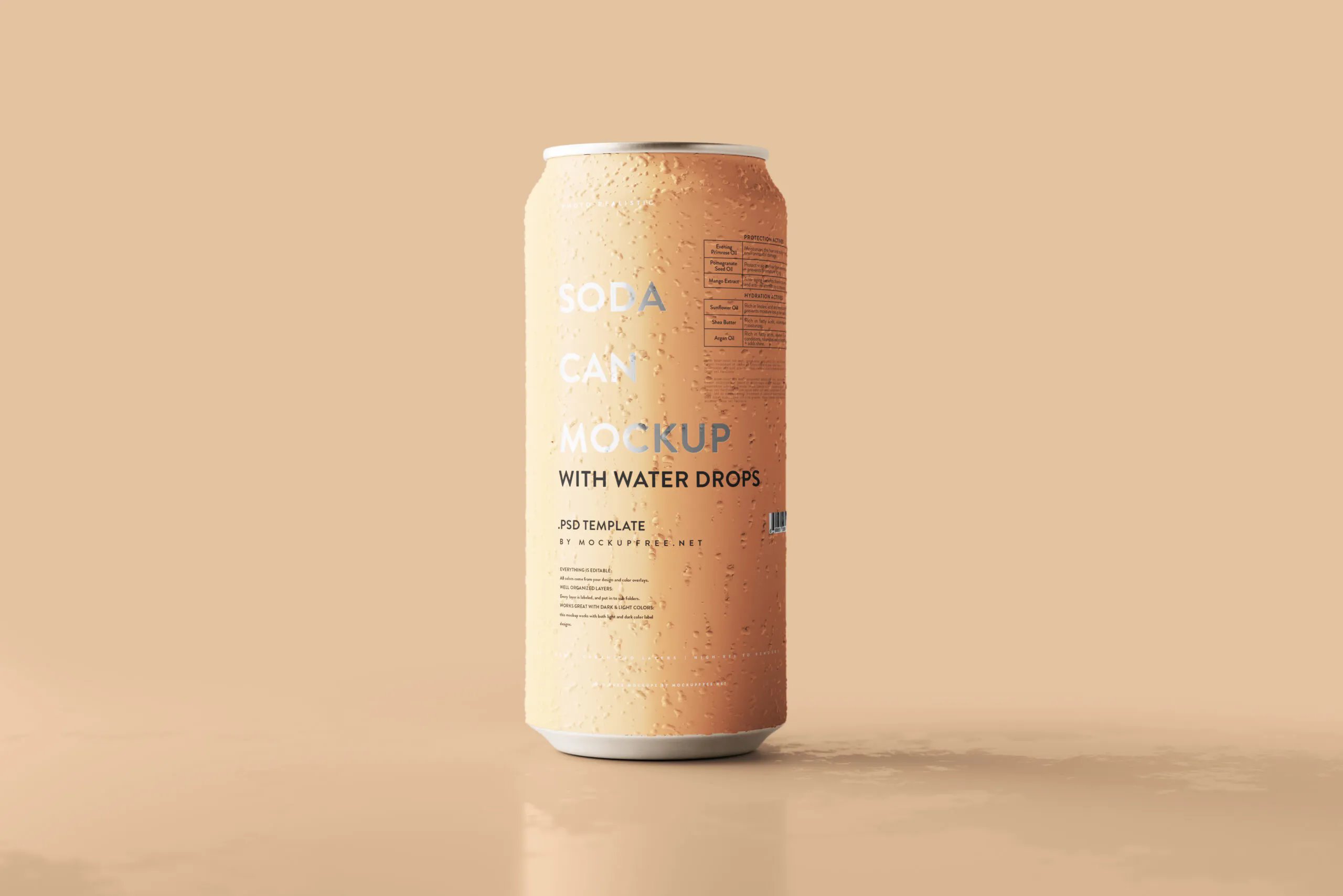 5 Mockups of Large Soda Cans with Water Drops FREE PSD