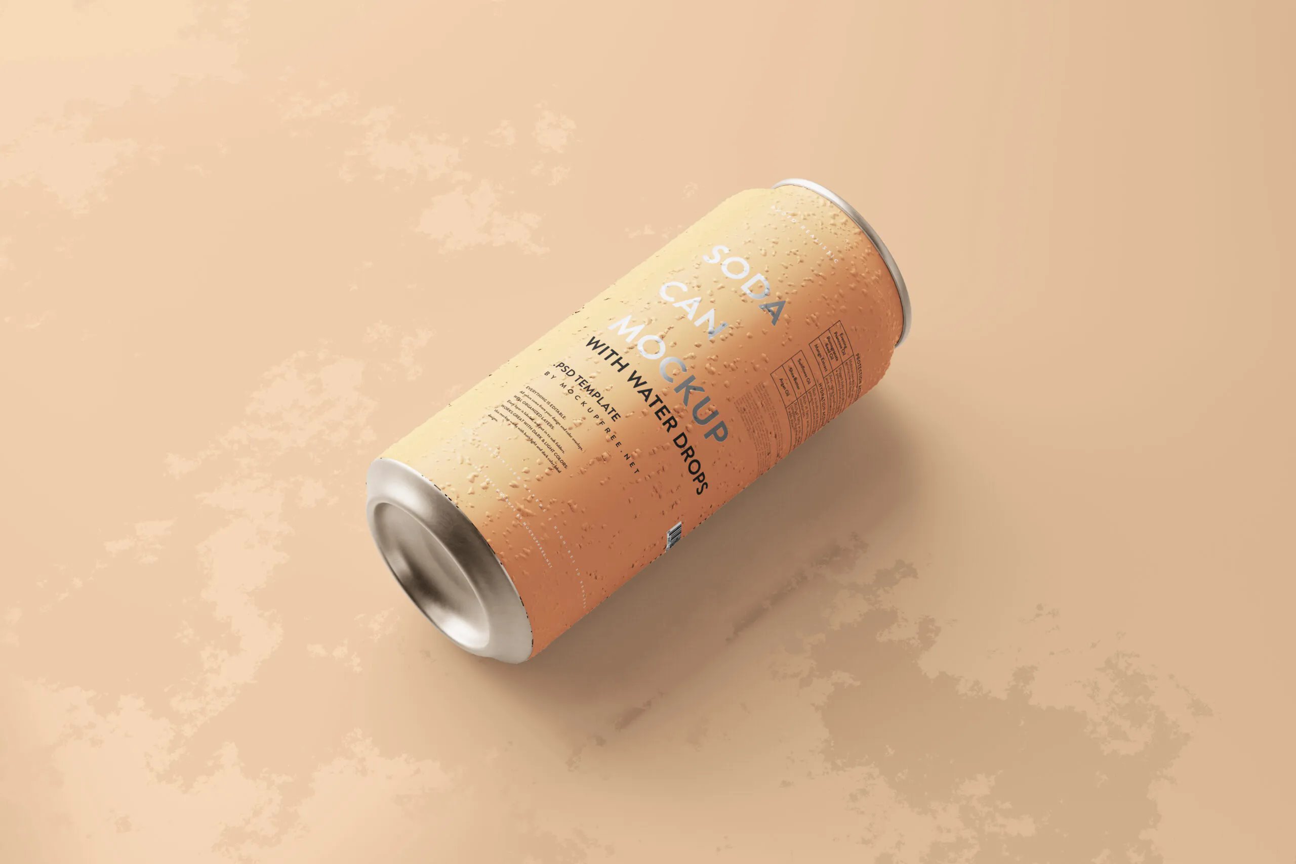 5 Mockups of Large Soda Cans with Water Drops FREE PSD