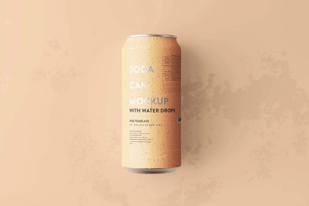 5 Mockups of Large Soda Cans with Water Drops