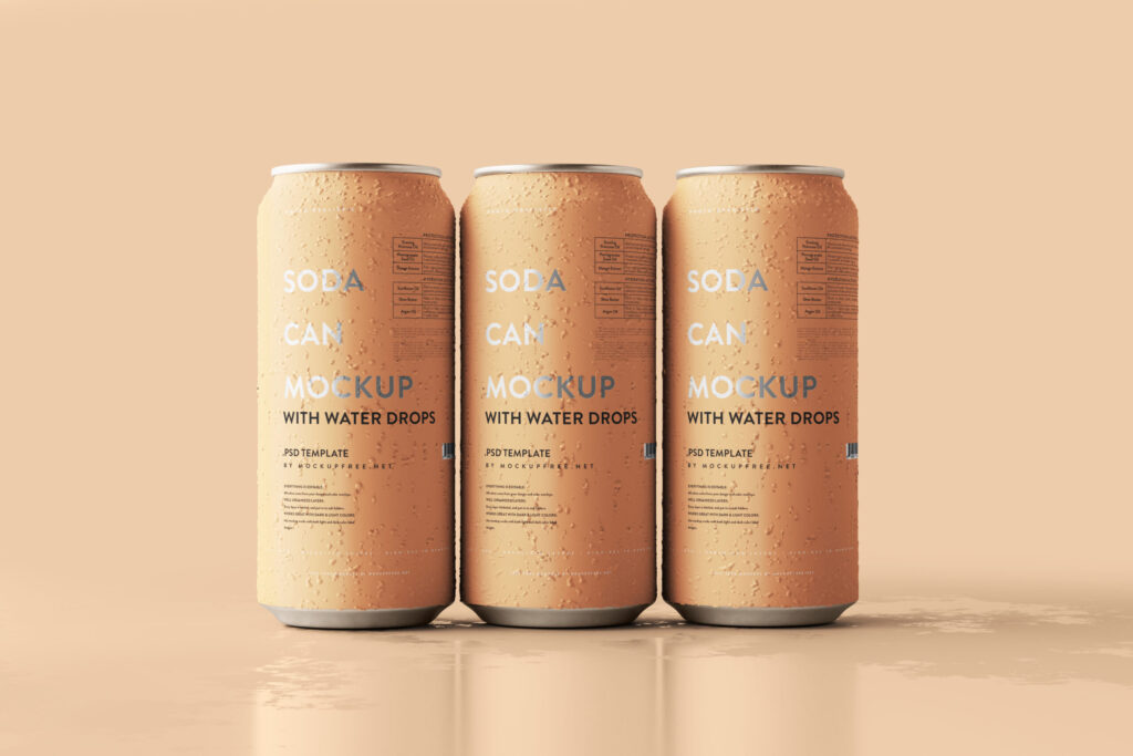 5 Mockups of Large Soda Cans with Water Drops
