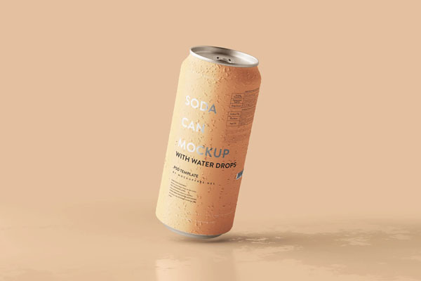 5 Mockups of Large Soda Cans with Water Drops