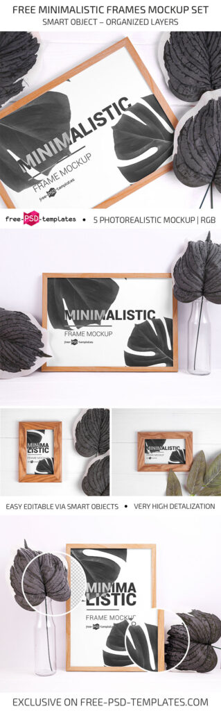 5 Mockups of Minimalistic Wooden Frames Sets