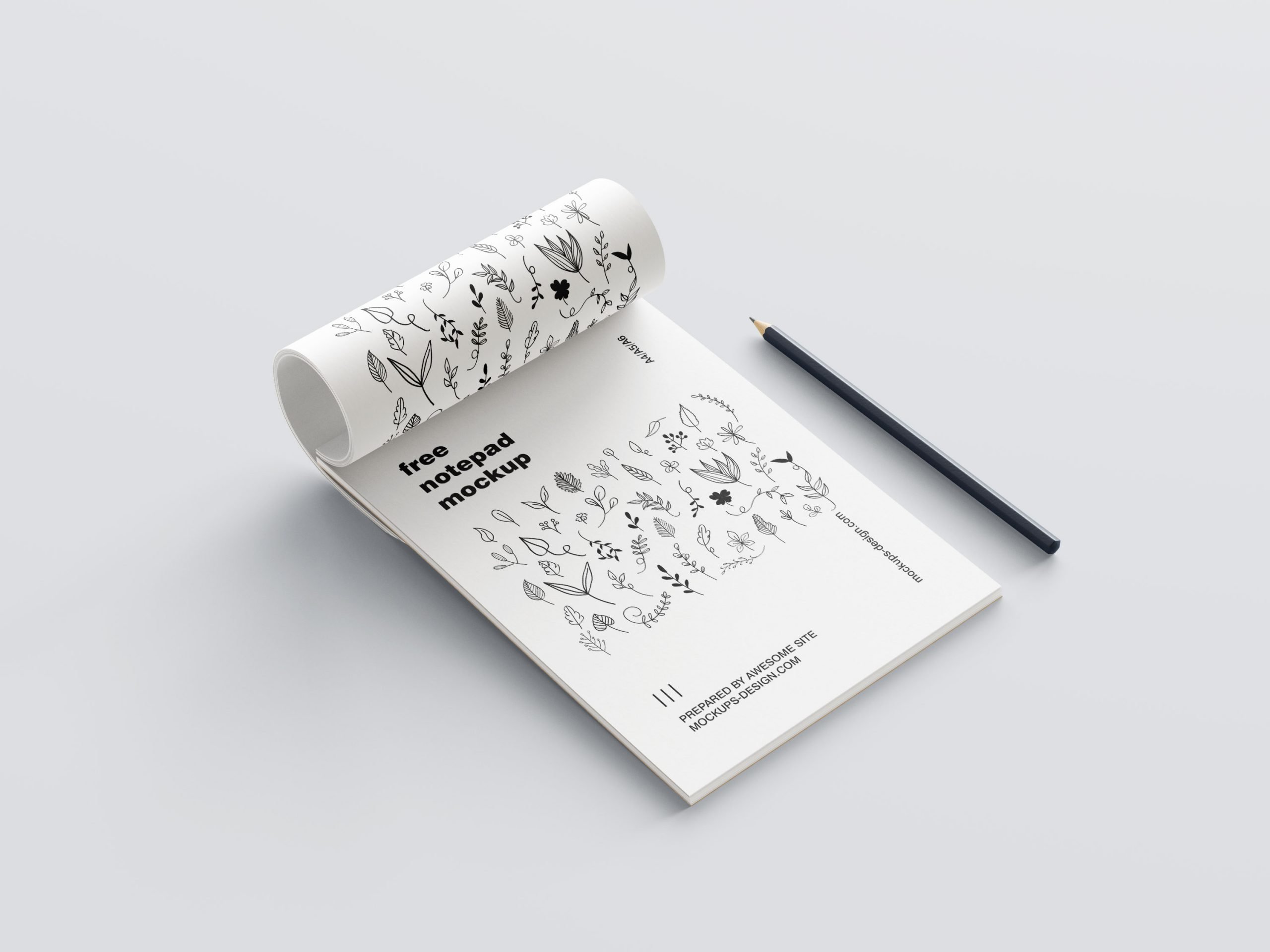 5 Mockups of Notepad with Pencil in Various Perspective Views FREE PSD