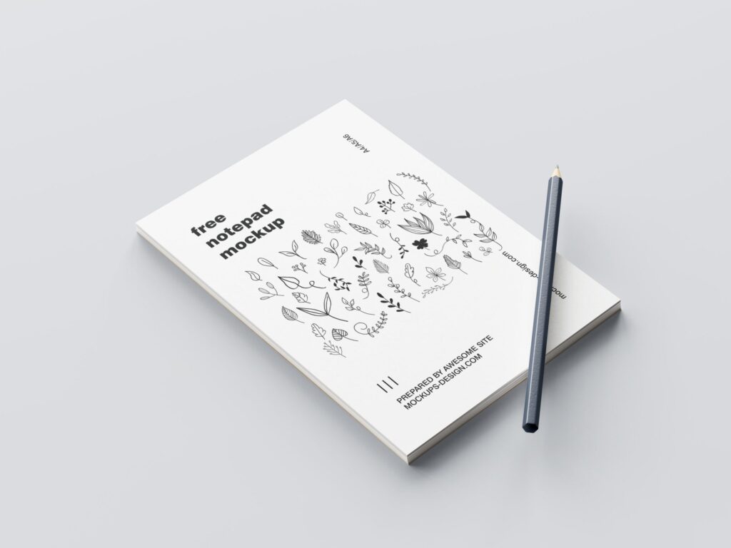 5 Mockups of Notepad with Pencil in Various Perspective Views