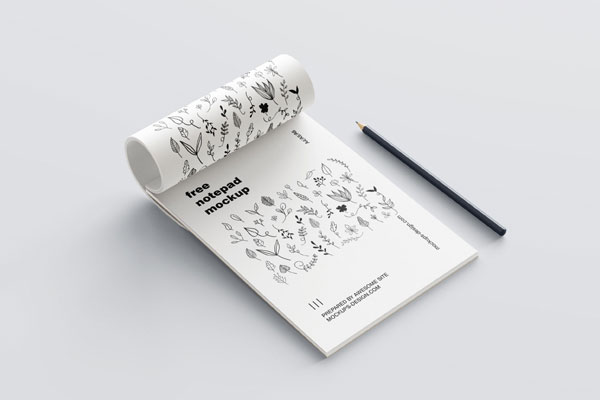 5 Mockups of Notepad with Pencil in Various Perspective Views