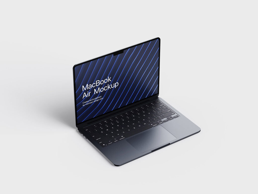 5 Mockups of Open MacBook Air from Different Angles